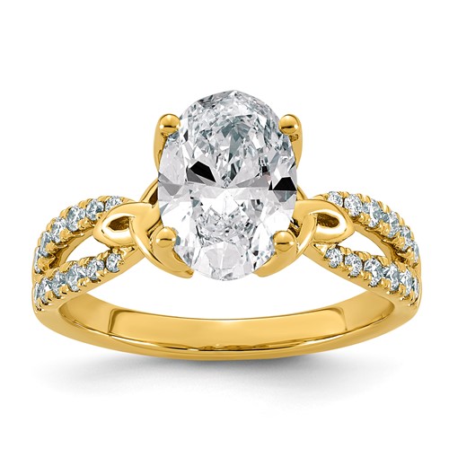14K Yellow Gold 2.33 Carat Certified Lab Grown Diamond VS+ F+ Oval Center Complete Fancy Engagement Ring