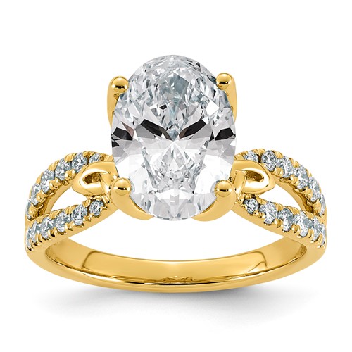14K Yellow Gold 3.50 Carat Certified Lab Grown Diamond VS+ F+ Oval Center Complete Fancy Engagement Ring