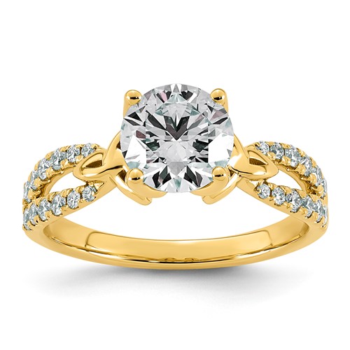 14K Yellow Gold 1.88 Carat Certified Lab Grown Diamond VS+ F+ Round Center Fancy Complete Engagement Ring