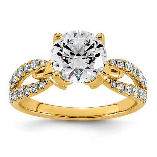 14K Yellow Gold 2.33 Carat Certified Lab Grown Diamond VS+ F+ Round Center Fancy Complete Engagement Ring