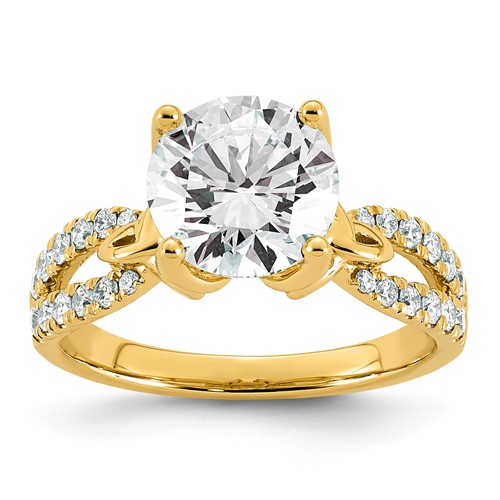 14K Yellow Gold 3 Carat Certified Lab Grown Diamond VS+ F+ Round Center Fancy Complete Engagement Ring