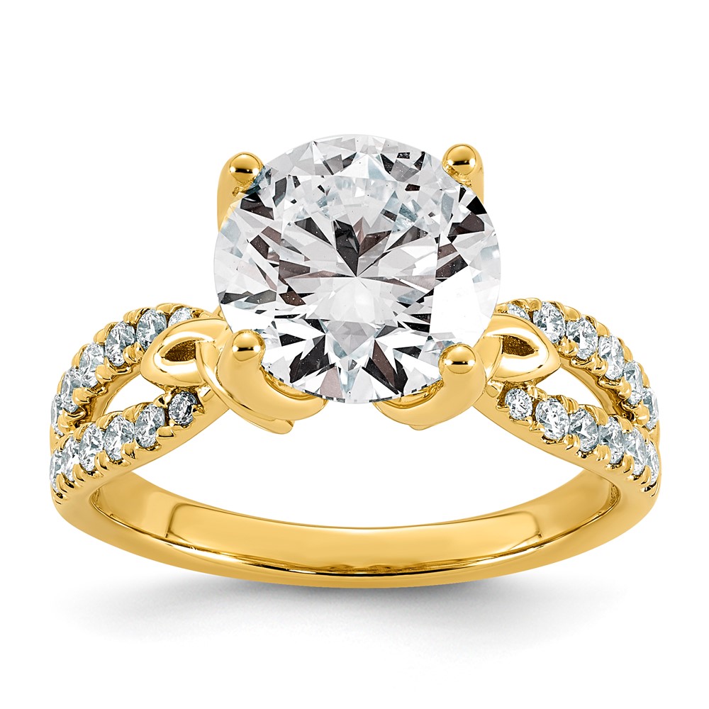 14K Yellow Gold 3.50 Carat Certified Lab Grown Diamond VS+ F+ Round Center Fancy Complete Engagement Ring