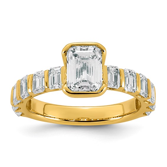 14ky 3ct Certified Emerald-cut Center Lab Grown Dia VS+ F+ Comp Ring