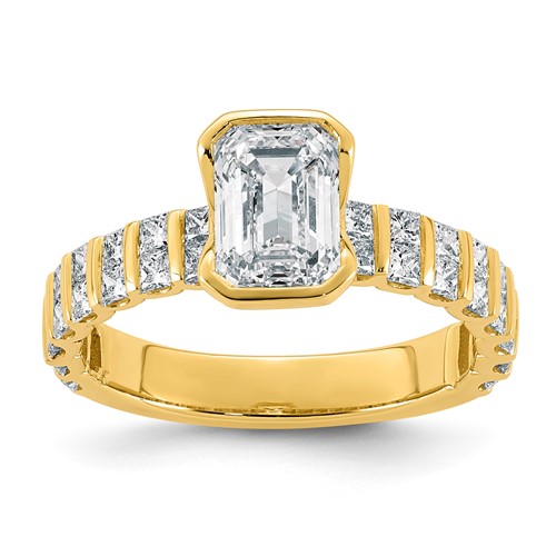 14K Yellow Gold 2.50ct Cert Emerald-cut Center Lab Grown Dia VS+ F+ Eng Ring