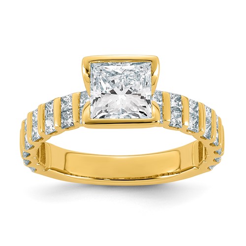 14K Yellow Gold 2.50ct Cert Princess Center Lab Grown Dia VS+ F+ Comp Ring