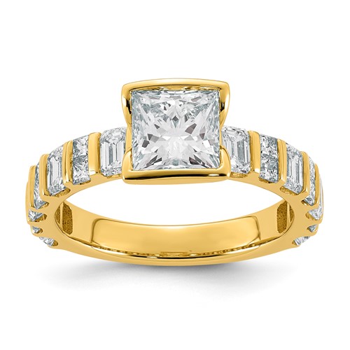 14K Yellow Gold 2.88ct Cert Princess Center Lab Grown Dia VS+ F+ Comp Ring