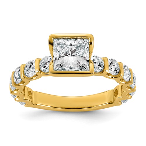14K Yellow Gold 2.75ct Cert Princess Center Lab Grown Dia VS+ F+ Comp Ring