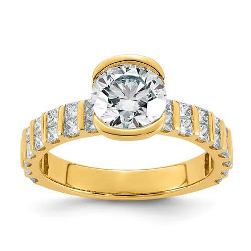 14K Yellow Gold 2.50 Carat Certified Lab Grown Diamond VS+ F+ Certified Round Half Bezel Center Rings with Channel Set Princess Complete Engagement