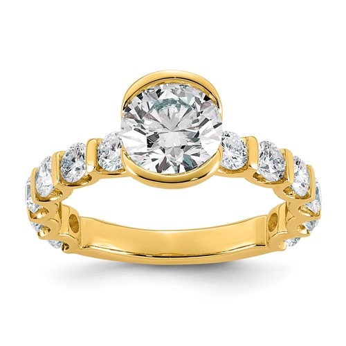 14K Yellow Gold 2.75 Carat Certified Lab Grown Diamond VS+ F+ Certified Round Half Bezel Center Rings with Channel Set Round Complete Engagement