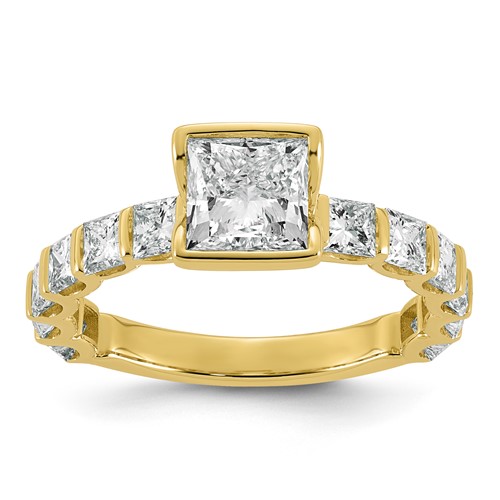 14K Yellow Gold Cert Princess Center Lab Grown Dia VS+ F+ Comp Eng Ring