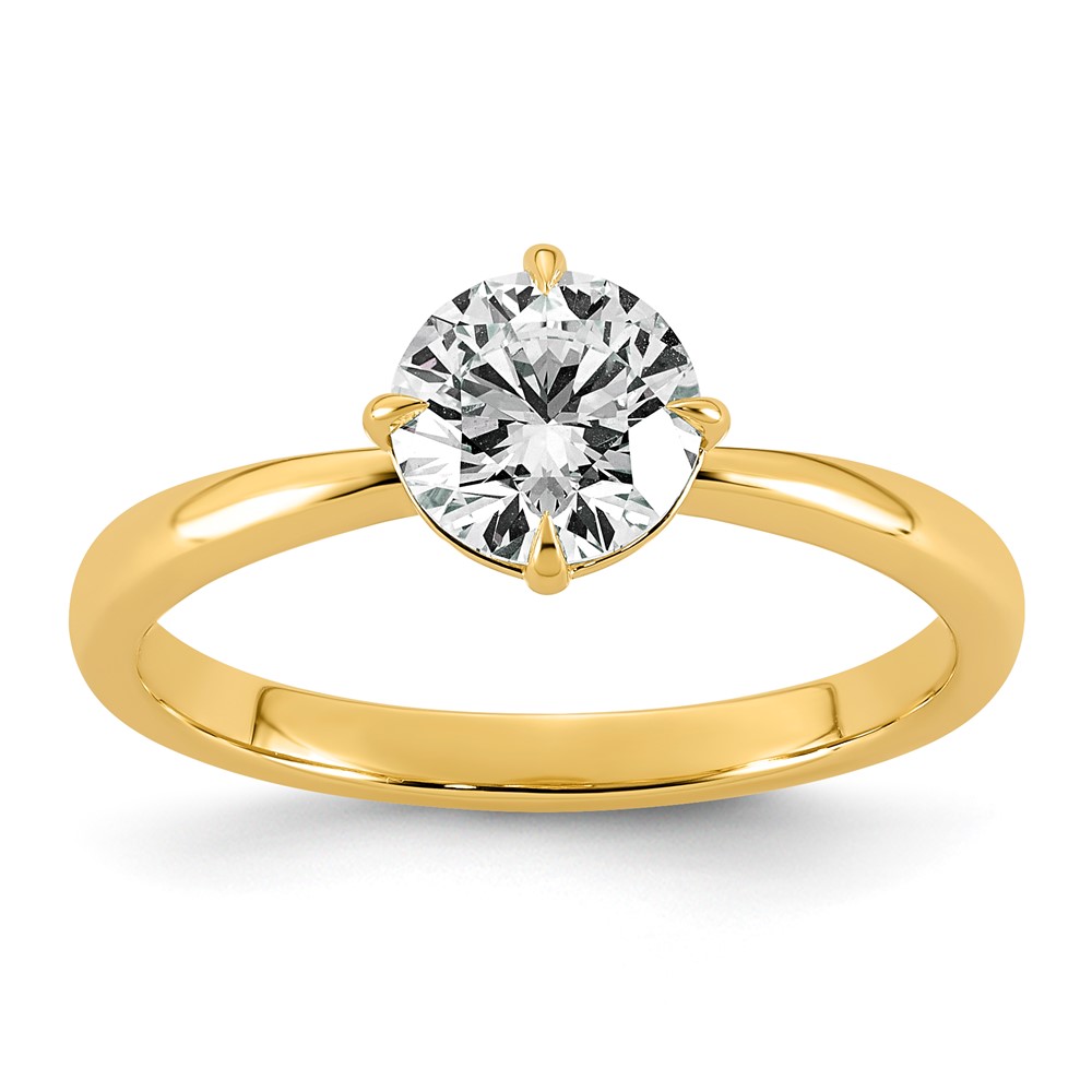 14K Yellow Gold 1 Carat Certified Lab Grown Diamond VS+ F+ Complete Round Four Prong Solitaire Ring