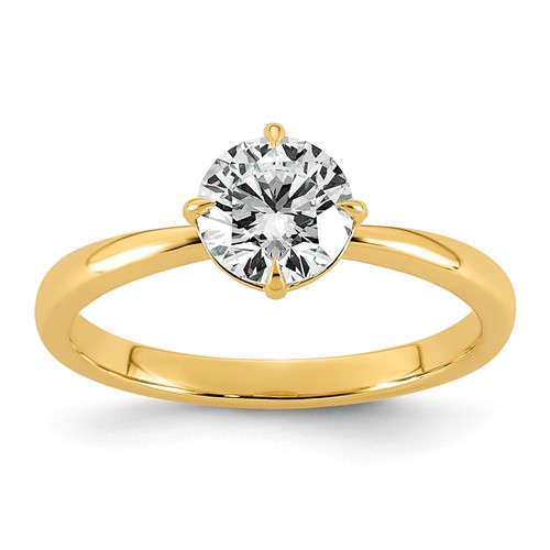 14K Yellow Gold 1 Carat Certified Lab Grown Diamond VS+ F+ Complete Round Four Prong Solitaire Ring