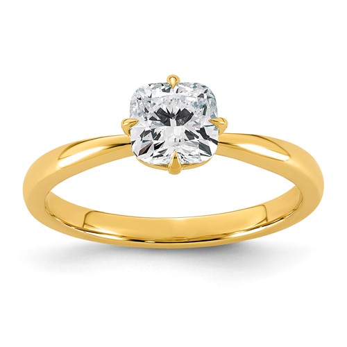 14K Yellow Gold 1 Carat Certified Lab Grown Diamond VS+ F+ Cushion Complete Solitaire Engagement Ring