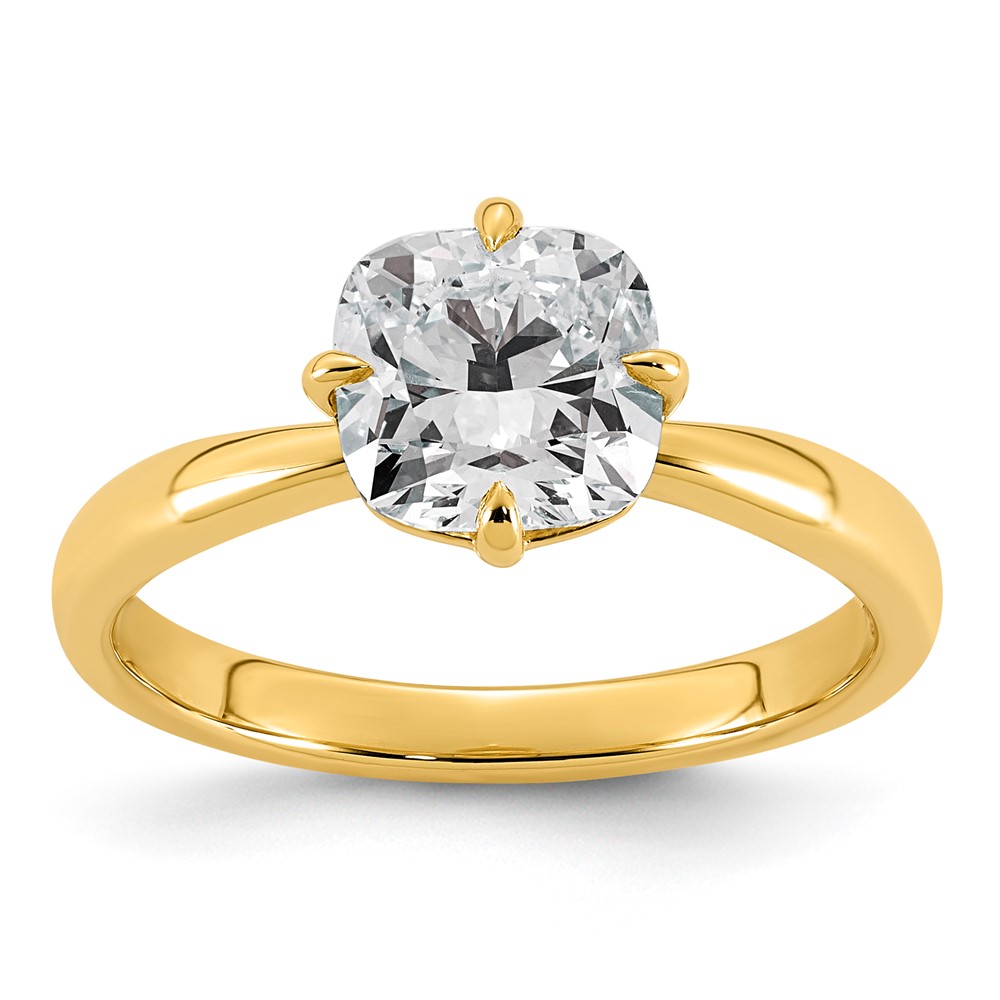 14K Yellow Gold 2 Carat Certified Lab Grown Diamond VS+ F+ Cushion Complete Solitaire Engagement Ring