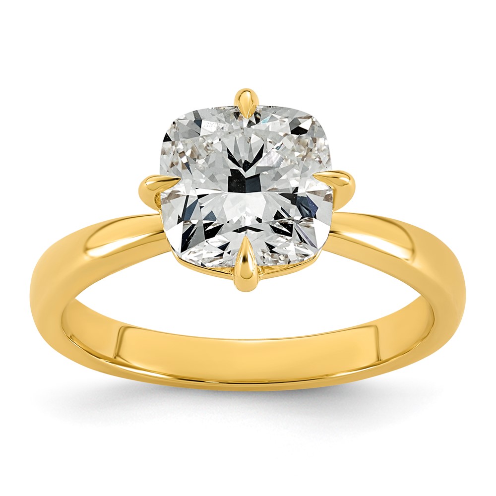 14K Yellow Gold 2.50 Carat Certified Lab Grown Diamond VS+ F+ Cushion Complete Solitaire Engagement Ring