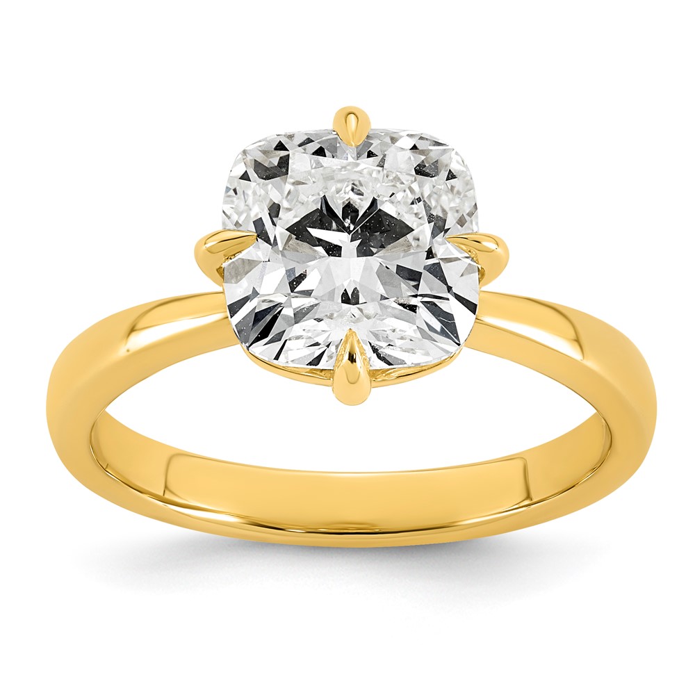 14K Yellow Gold 3 Carat Certified Lab Grown Diamond VS+ F+ Cushion Complete Solitaire Engagement Ring