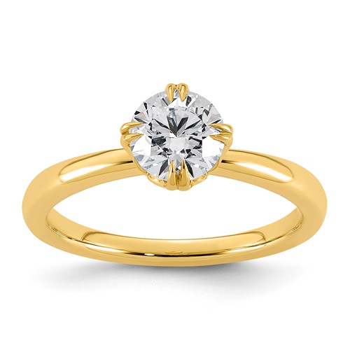 14K Yellow Gold 1 Carat Certified Lab Grown Diamond VS+ F+ Complete Round Eight Prong Solitaire Ring