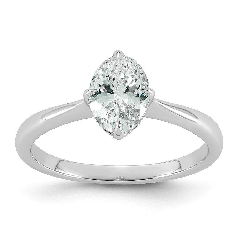 14K White Gold 1 Carat Certified Lab Grown Diamond VS+ F+ Complete Oval Four Prong Solitaire Ring