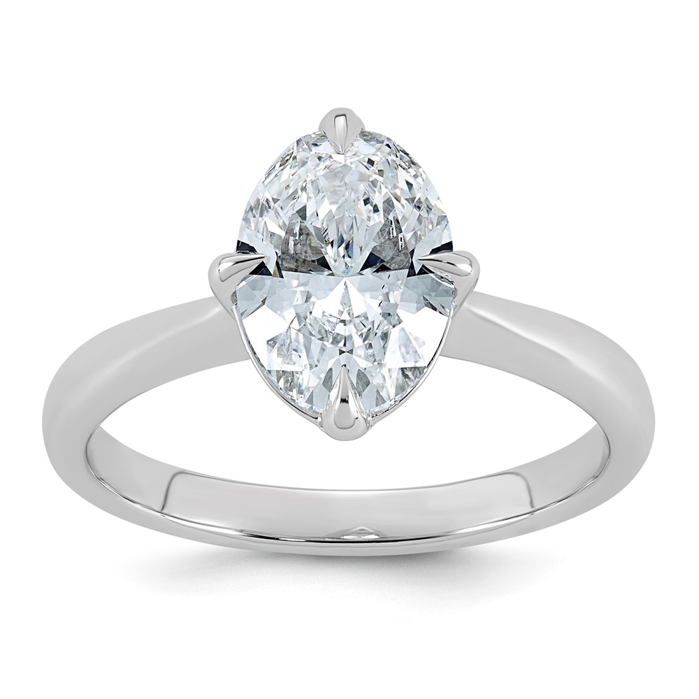 14K White Gold 2 Carat Certified Lab Grown Diamond VS+ F+ Complete Oval Four Prong Solitaire Ring