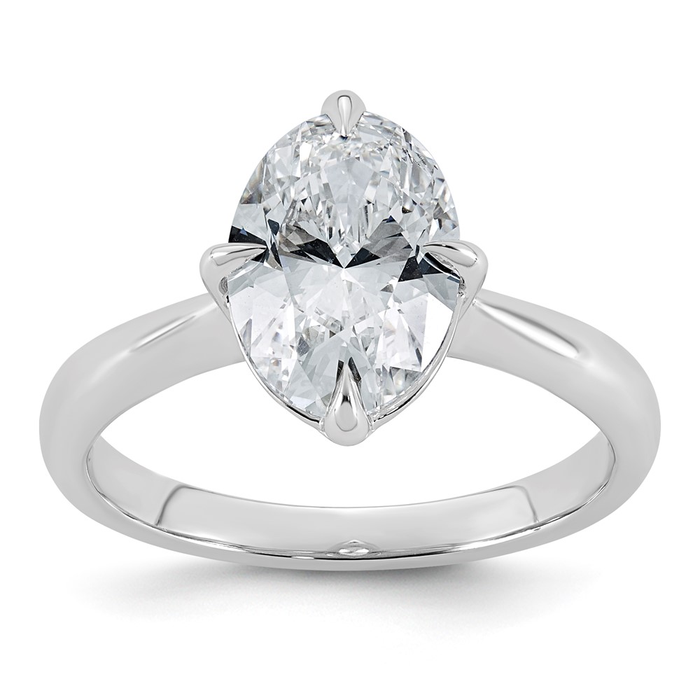 14K White Gold 2.50 Carat Certified Lab Grown Diamond VS+ F+ Complete Oval Four Prong Solitaire Ring