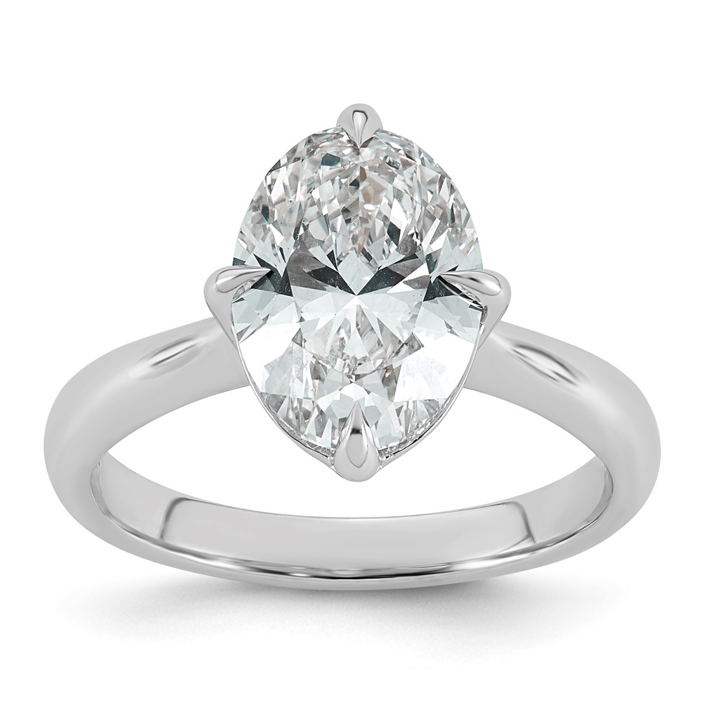 14K White Gold 3 Carat Certified Lab Grown Diamond VS+ F+ Complete Oval Four Prong Solitaire Ring