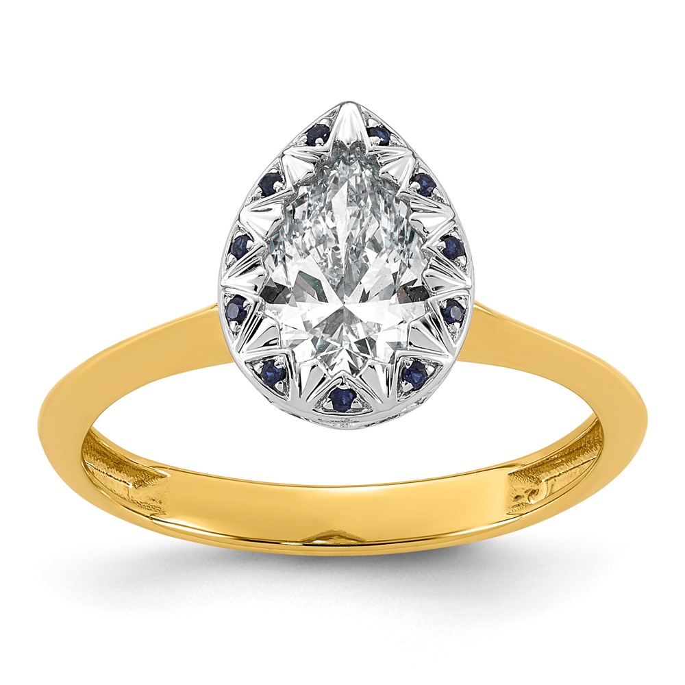 14K Pear Center Lab Grown Dia VS+ F+ Sapphire Complete Halo Ring