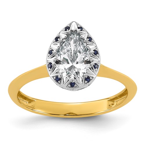 14K Pear Center Lab Grown Dia VS+ F+ Sapphire Complete Halo Ring