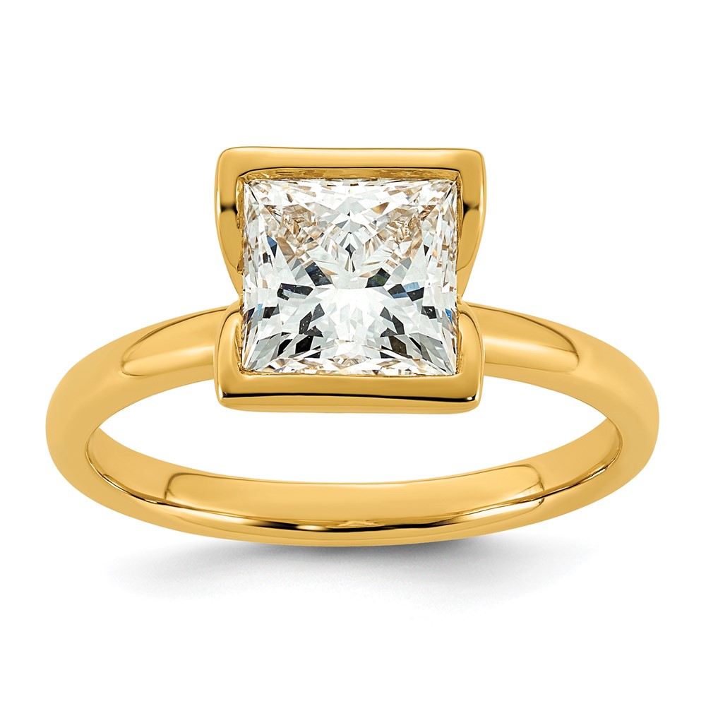 14K Yellow Gold 2 Carat Certified Lab Grown Diamond VS+ F+ Princess Complete Solitaire Half Bezel Engagement Ring