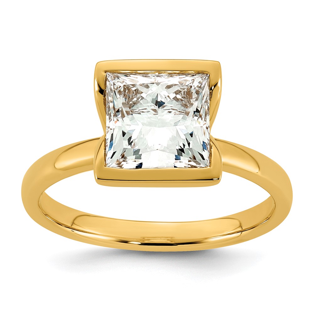 14K Yellow Gold 2.50 Carat Certified Lab Grown Diamond VS+ F+ Princess Complete Solitaire Half Bezel Engagement Ring