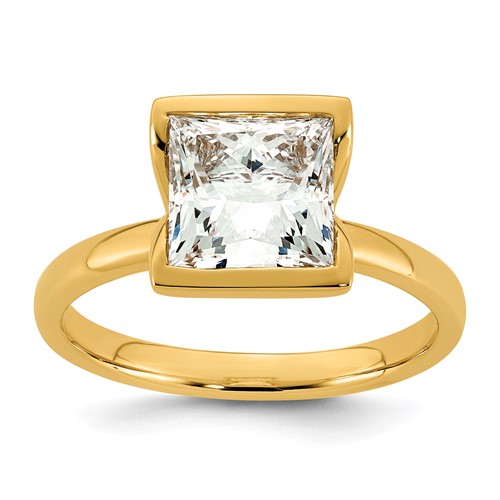 14K Yellow Gold 2.50 Carat Certified Lab Grown Diamond VS+ F+ Princess Complete Solitaire Half Bezel Engagement Ring