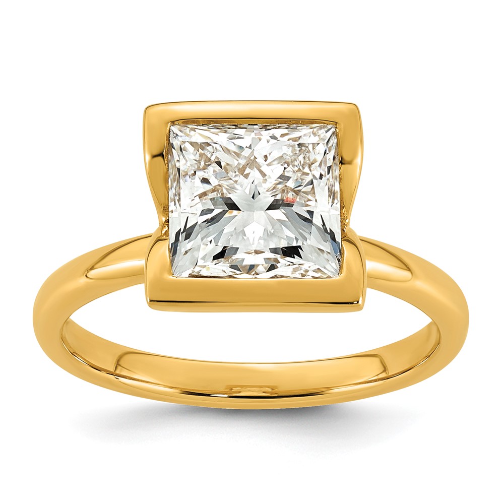 14K Yellow Gold 3 Carat Certified Lab Grown Diamond VS+ F+ Princess Complete Solitaire Half Bezel Engagement Ring