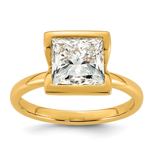 14K Yellow Gold 3 Carat Certified Lab Grown Diamond VS+ F+ Princess Complete Solitaire Half Bezel Engagement Ring