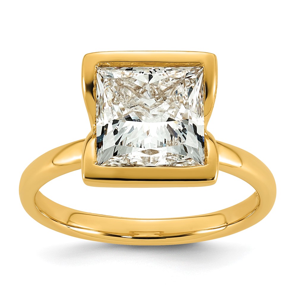 14K Yellow Gold 3.50 Carat Certified Lab Grown Diamond VS+ F+ Princess Complete Solitaire Half Bezel Engagement Ring