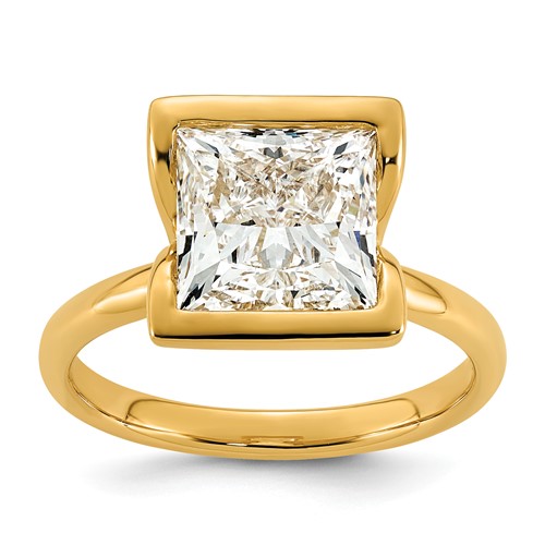 14K Yellow Gold 4 Carat Certified Lab Grown Diamond VS+ F+ Princess Complete Solitaire Half Bezel Engagement Ring
