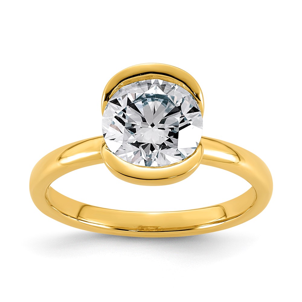 14K Yellow Gold 2 Carat Certified Lab Grown Diamond VS+ F+ Round Complete Half Bezel Engagement Ring