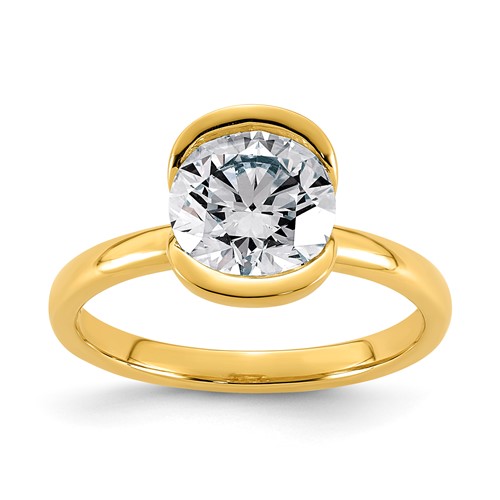 14K Yellow Gold 2 Carat Certified Lab Grown Diamond VS+ F+ Round Complete Half Bezel Engagement Ring