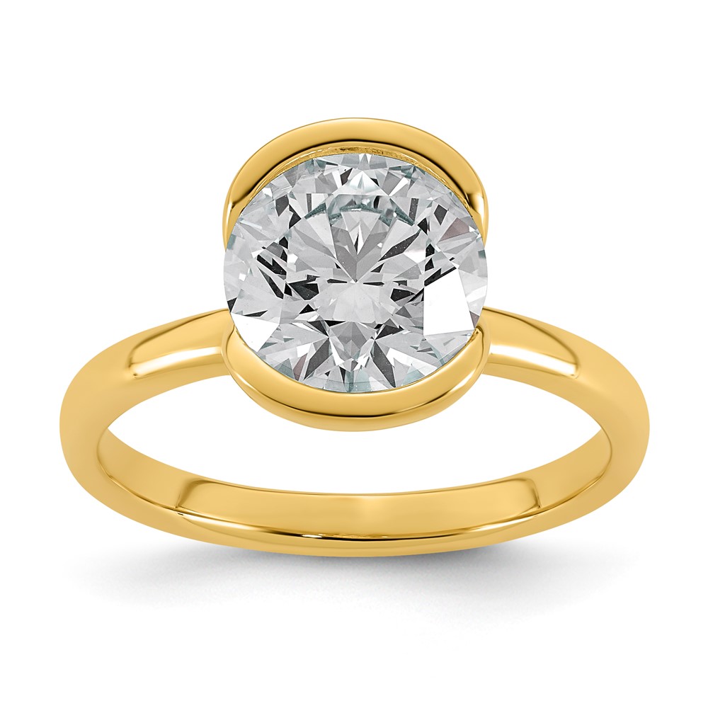 14K Yellow Gold 2.50 Carat Certified Lab Grown Diamond VS+ F+ Round Complete Half Bezel Engagement Ring