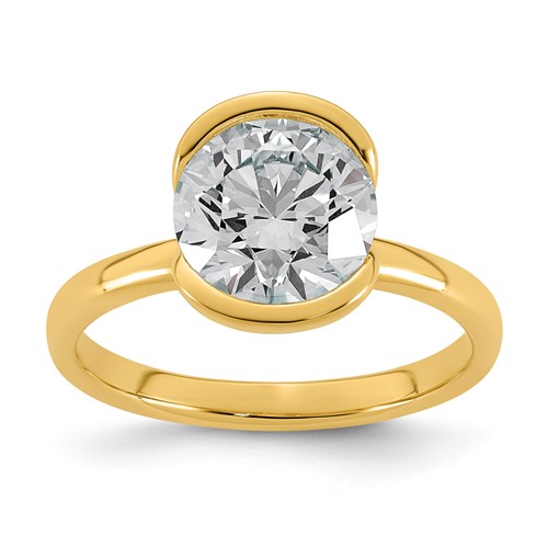 14K Yellow Gold 2.50 Carat Certified Lab Grown Diamond VS+ F+ Round Complete Half Bezel Engagement Ring