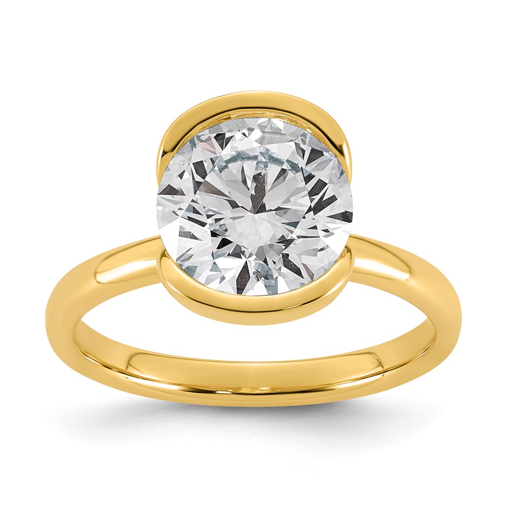 14K Yellow Gold 3 Carat Certified Lab Grown Diamond VS+ F+ Round Complete Half Bezel Engagement Ring