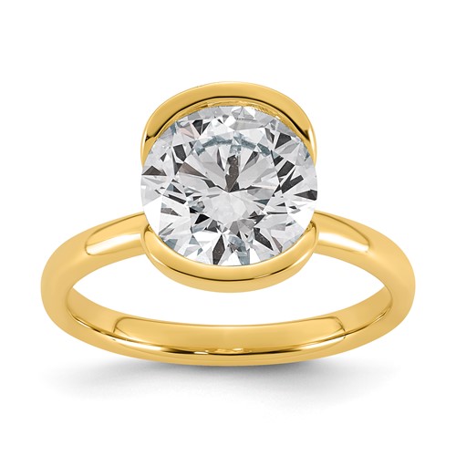 14K Yellow Gold 3 Carat Certified Lab Grown Diamond VS+ F+ Round Complete Half Bezel Engagement Ring