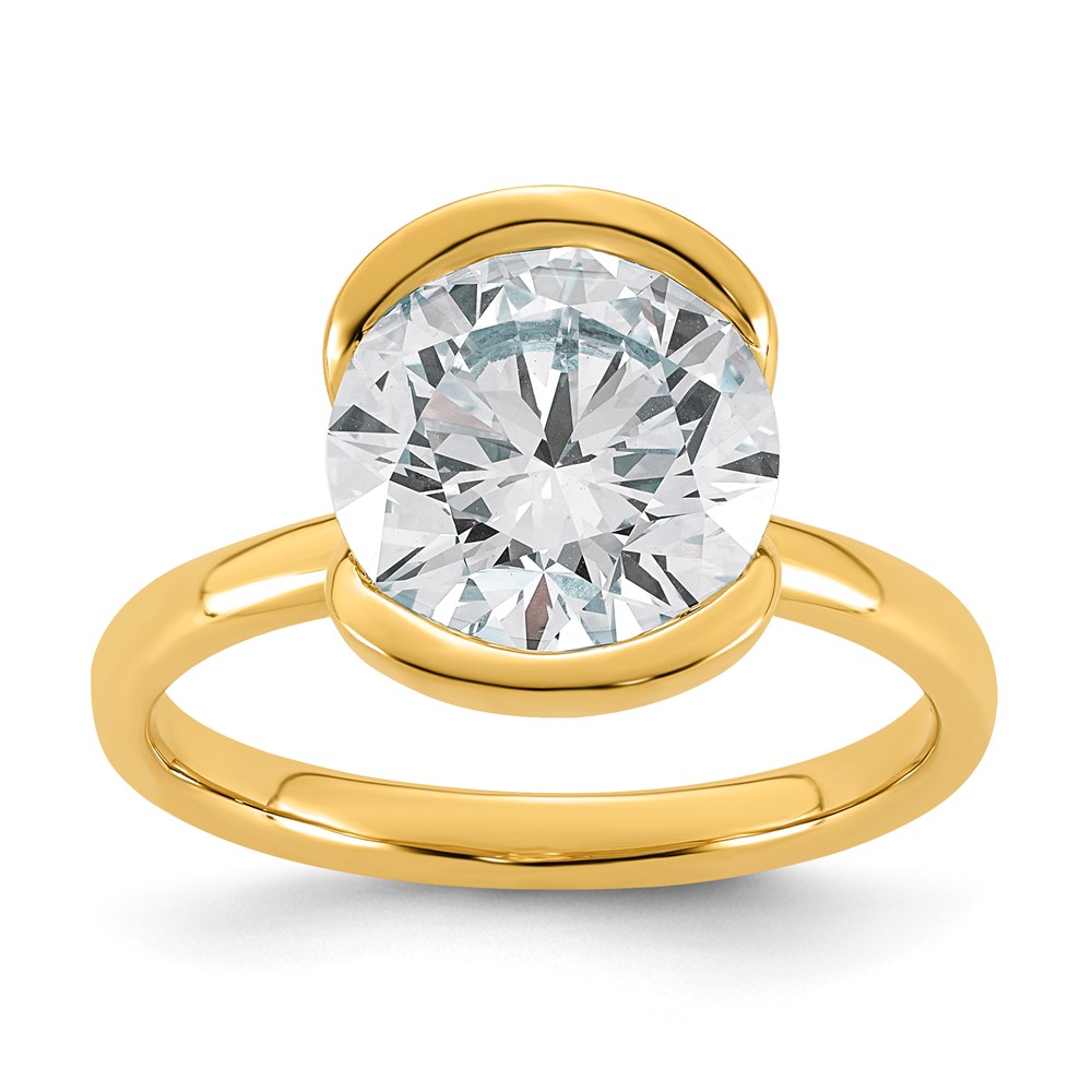 14K Yellow Gold 3.50 Carat Certified Lab Grown Diamond VS+ F+ Round Complete Half Bezel Engagement Ring