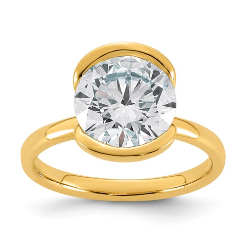 14K Yellow Gold 3.50 Carat Certified Lab Grown Diamond VS+ F+ Round Complete Half Bezel Engagement Ring