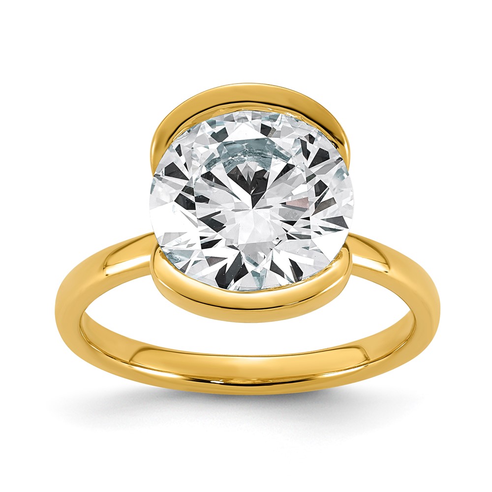 14K Yellow Gold 4 Carat Certified Lab Grown Diamond VS+ F+ Round Complete Half Bezel Engagement Ring