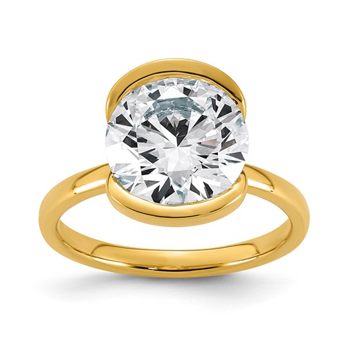 14K Yellow Gold 4 Carat Certified Lab Grown Diamond VS+ F+ Round Complete Half Bezel Engagement Ring