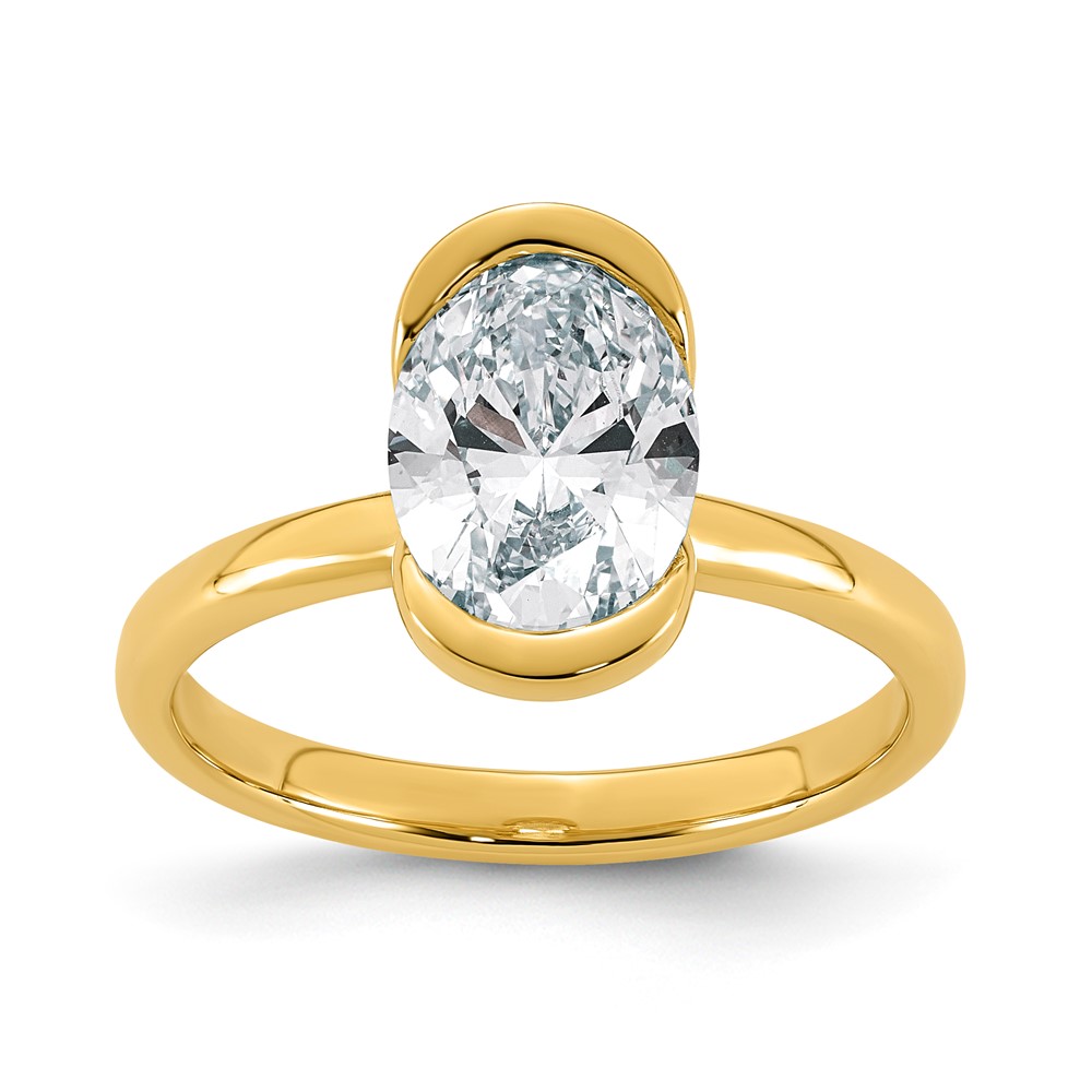 14K Yellow Gold 2 Carat Certified Lab Grown Diamond VS+ F+ Complete Oval Half Bezel Complete Solitaire Ring