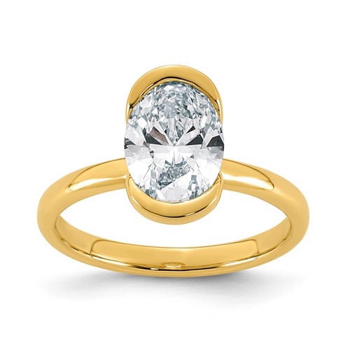 14K Yellow Gold 2 Carat Certified Lab Grown Diamond VS+ F+ Complete Oval Half Bezel Complete Solitaire Ring