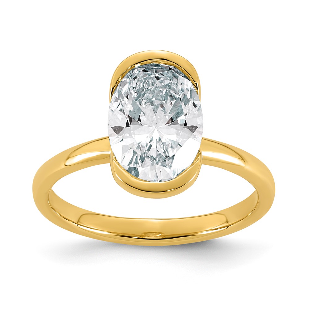14K Yellow Gold 2.50 Carat Certified Lab Grown Diamond VS+ F+ Complete Oval Half Bezel Complete Solitaire Ring