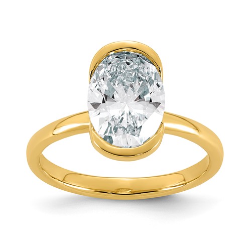 14K Yellow Gold 2.50 Carat Certified Lab Grown Diamond VS+ F+ Complete Oval Half Bezel Complete Solitaire Ring