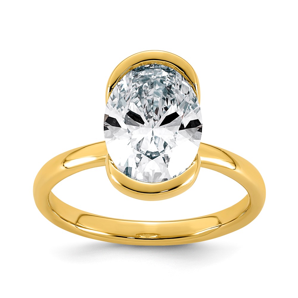 14K Yellow Gold 3 Carat Certified Lab Grown Diamond VS+ F+ Complete Oval Half Bezel Complete Solitaire Ring