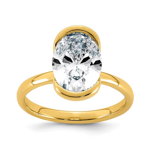 14K Yellow Gold 3 Carat Certified Lab Grown Diamond VS+ F+ Complete Oval Half Bezel Complete Solitaire Ring